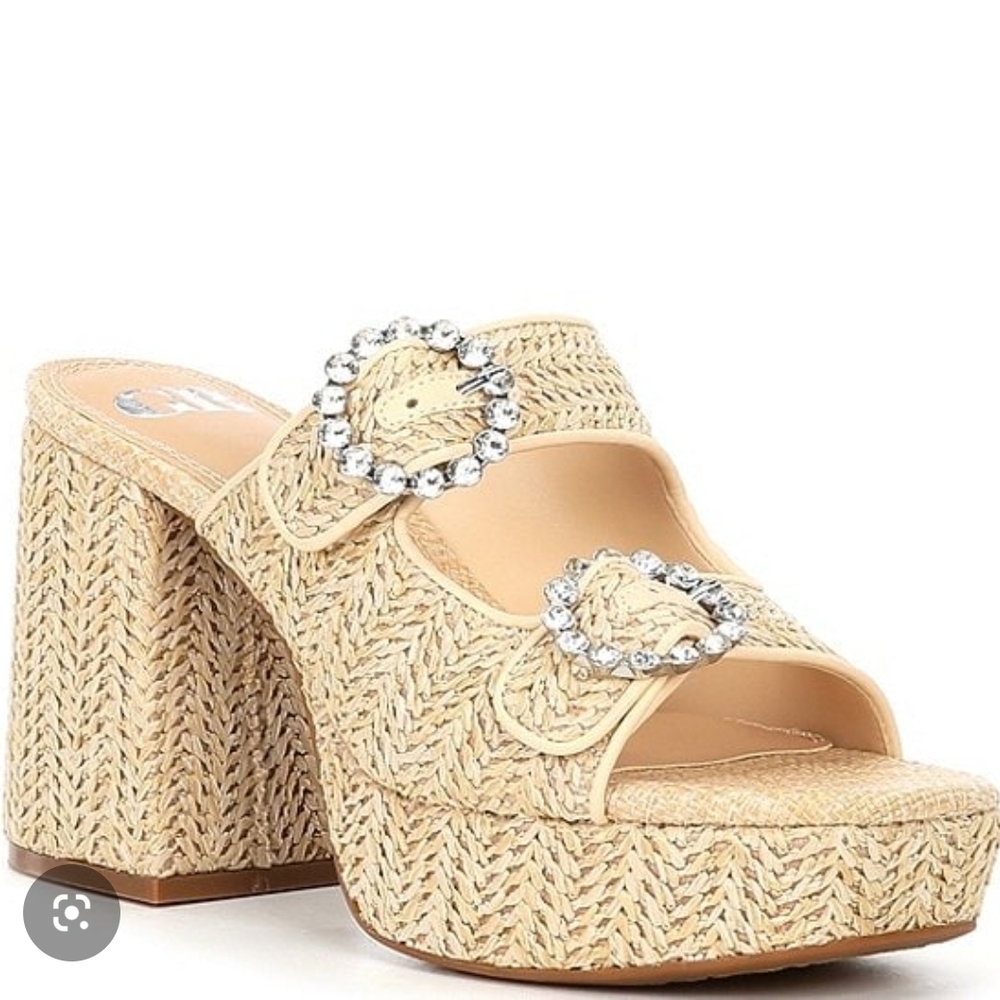 Gianni Bini Tan Woven Platform Heels